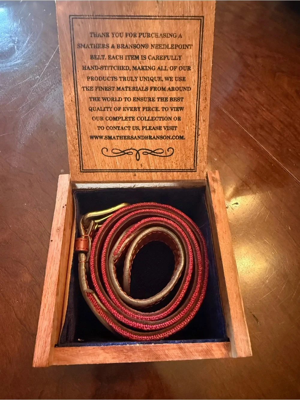 Smathers & Branson Crimson Needlepoint 'A' Alabama Belt with Leather